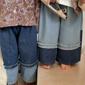 パンツ キッズ 男の子 女の子 ベビー 春秋 シンプル コットン デニム ストレート 切り替え フリンジ おしゃれ かわいい 普段使い 通園 通学 ロングパンツ ゆったり カジュアル