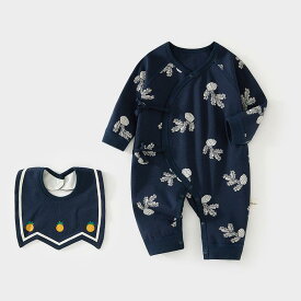 カバーオール ベビー服 新生児 赤ちゃん 和風 打ち合わせ ロンパース 綿100% コットン 天然素材 肌に優しい 縫い目なし 長袖 通年 出産準備 退院着 普段使い