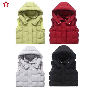 キッズ ベスト 男の子 女の子 ユニセックス フード付き アウター ジップアップ 厚手 防寒 暖かい 無地 ナイロン ポリエステル 秋冬 カジュアル 普段使い