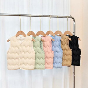ベスト キッズ ベビー 子供 秋冬 中綿 薄手 男女兼用 シンプル おしゃれ フードなし 前開き 重ね着 ナイロン ポリエステル ソフト ピンク アイボリー ブルー カーキ ブラック