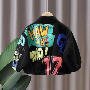 アウター 男の子 キッズ デニムジャケット ウインドブレーカー 春秋 スタンドカラー フードなし ショート丈 おしゃれ カジュアル プリント柄 柔らかな肌触り