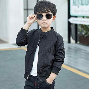 ジャケット 男の子 キッズ 子供 韓国風 スタンドカラー 無地 薄手 ジップアップ アウター 春秋 カジュアル おしゃれ 通学 普段使い ポリエステル ナイロン ブラック オレンジ 長袖 ショート