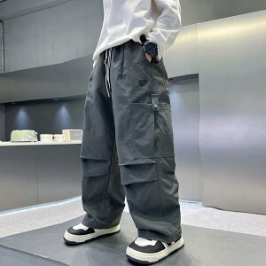 パンツ 男の子 ジュニア 春秋 ストレート ワーク スポーツ ロング丈 カジュアル 普段使い 通学 アクティブウェア おしゃれ 快適 綿混 黒 ダークグレー