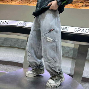 キッズ 男の子 デニムパンツ ジーンズ 春秋 ゆったり ルーズ ストレート 長ズボン おしゃれ 韓国風 トレンド カジュアル ベーシック 柔らかい ウエストゴム ミドルウエスト 通学 お出かけ 普