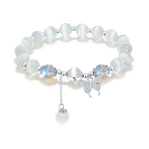 ブレスレット レディース キャッツアイストーン クリスタル 琉璃ガラス ビーズ 蝶モチーフ 幸運チャーム 個性的デザイン 繊細 金砂光沢 高品質 普段使い お出かけ