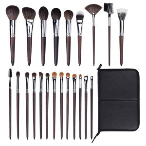 メイクブラシ 22本 羊毛 貂毛 混合毛 天然毛 化粧筆 フルセット メイクアップツール 木製ハンドル PUレザーケース 肌に優しい ふんわり 上質 プロ仕様 初心者向け 日常使い