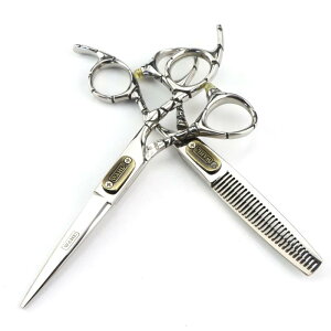 理髪ハサミ 20cm 竹節柄 ユニークハンドル 光沢仕上げ カットシザー セニングシザー 散髪用 ヘアカット 切れ味抜群 自宅 プロ仕様 美容室 理容師