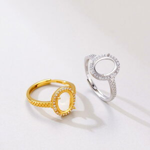 指輪 レディース S925純銀 ゴールドメッキ オーバル 爪留め 空枠 リング台 石なし オープンリング フリーサイズ 調節可能 華奢 上品 高見え ファッションジュエリー