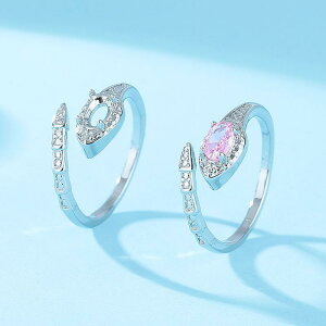 指輪 空枠 レディース 女性用 スネークモチーフ オープンリング フリーサイズ ジルコニア クリスタル カラーストーン 4ミリ 6ミリ オーバル型 銅製 電気メッキ アシンメトリー 華奢 上品 フ