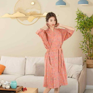 バスローブ レディース 二重ガーゼ 綿100% コットン 吸水速乾 薄手 軽量 ルームウェア 部屋着 浴衣 ガウン お風呂上り 温泉 スパ サウナ 春夏 Vネック