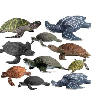 動物フィギュア キッズ 子供用 リアル 精巧 ウミガメ 海亀 プラスチック製 PVC 10個セット 模型 置物 オブジェ 砂場遊び ジオラマ コレクション 学習 知育 おもちゃ