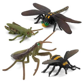昆虫模型 キッズ 子供用 カマキリ バッタ トンボ ミツバチ 4種セット リアル フィギュア プラスチック製 知育 学習 生物 観察 卓上 オブジェ ディスプレイ