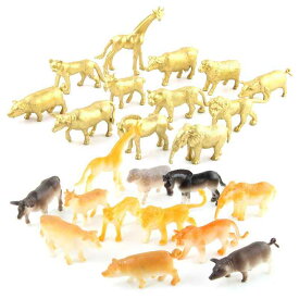 動物フィギュア キッズ リアル 森林動物 ミニチュア キリン ライオン タヌキ ゴールドカラー 複数種セット プラスチック製 コレクション オブジェ 学習玩具