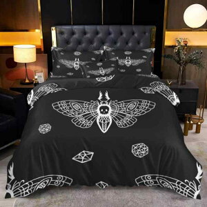 布団カバー 蛾柄 デジタルプリント 3点セット 枕カバー付き シンプル モダン おしゃれ ポリエステル やわらか起毛 平織り オールシーズン 洗える 寝具 ベッドルーム