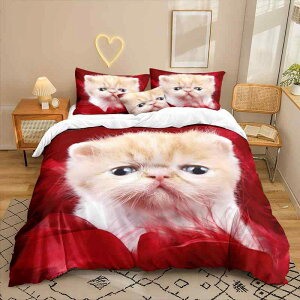 布団カバーセット 猫柄 3Dデジタルプリント ポリエステル 3点セット シーツ 掛け布団カバー 枕カバー 寝具 寝室 モダン シンプル 高精細プリント 肌触り快適 通年