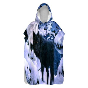 バスローブ 速乾 吸水 マイクロファイバー フード付き ポンチョ型 動物柄 両面フリース 水泳 プール 海水浴 ダイビング アウトドア マリンスポーツ 着替え用 防寒 保温 タオルガウン(x2)