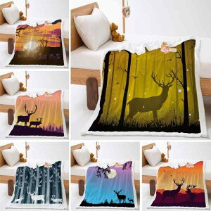 ブランケット 厚手 ボア ひざ掛け ふわふわ あったか 鹿柄 アニマル 動物 イラスト 超極細繊維 秋冬用 なめらか もこもこ 北欧風 大判 毛布 ソファカバー