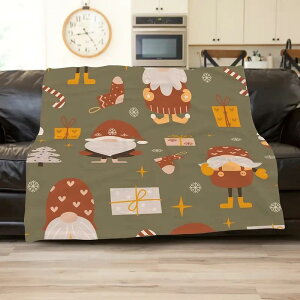 ブランケット クリスマス レトロ かわいい カートゥーン ノーム柄 フランネル あったか ひざ掛け 大判 ポリエステル ふわふわ なめらか 軽量 ソファーカバー ベッドスロー マルチカバー リ