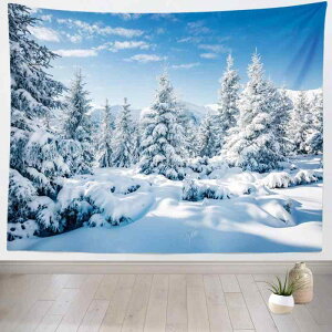 ウォールタペストリー 冬 雪景色 森林 自然風景柄 リビングルーム ベッドルーム ゲストルーム 壁掛け 背景 装飾 インテリア 模様替え 北欧スタイル ポリエステル