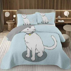 ベッドスプレッド 寝具3点セット 猫柄 キャットデザイン 3Dデジタルプリント キルティング シーツ ポリエステル マルチカラー おしゃれ かわいい 普段使い 寝室用