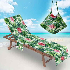 ビーチタオル マイクロファイバー チェアカバー ラウンジチェア用 大判 75x200cm デジタルプリント ブーゲンビリア ボタニカル柄 夏 海水浴 プール リゾート 速乾 吸水(x2)
