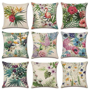 クッションカバー 綿麻素材 抱枕カバー 春夏 白地 カラフル モダン シンプル 通気性 耐久性 45x45cm 正方形 おしゃれなインテリア雑貨 リビング ソファ 部屋 模様替え 普段使い