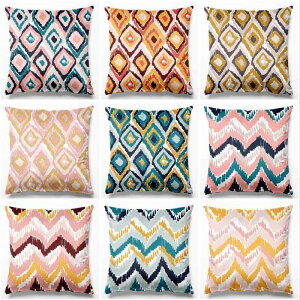 クッションカバー 北欧風 幾何学模様 ソファ リビング シンプルモダン ストライプ ポリエステル 車内 アクセント 枕カバー おしゃれ かわいい 洗える 装飾 模様替え リラックス 正方形(x2)