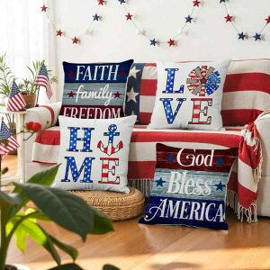 クッションカバー アルファベット柄 幾何学模様 リネン調 ポリエステル 45×45cm プリント インテリア ソファ リビング用 アメリカンスタイル ピローケース 飾り枕カバー おしゃれ(x2)