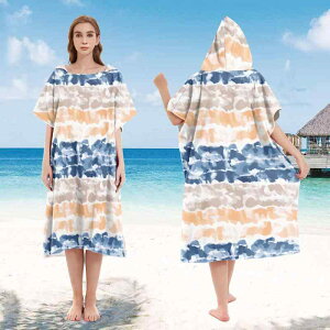 ポンチョ 大人用 ビーチ プール 海水浴 サーフィン マリンスポーツ 着替え フード付き マイクロファイバー タオル 速乾 吸水 軽量 快適 3Dデジタルプリント タイダイ柄 バスローブ(x2)
