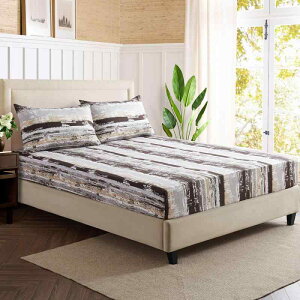 ボックスシーツ ポリエステル ストライプ柄 木目柄 ダークトーン 3Dプリント ベッドカバー 寝具 おしゃれ アメリカン スタイル 活性染料加工 寝室 インテリア