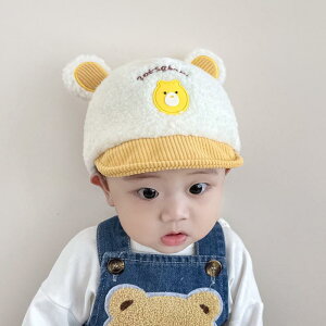 キャップ ベビー 子供用 赤ちゃん 新生児 乳幼児 冬用 アクリル クマ柄 刺繍デザイン かわいい 保温 日よけ対策 ショートブリム ソフトつば