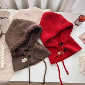 バラクラバ レトロ 赤 レッド ニット帽 ネックウォーマー一体型 保温 防寒 防風 あたたかい 秋冬 深め シンプル カジュアル ポリエステル素材