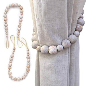 カーテンタッセル ウッドビーズ 木製 ボヘミアン エスニック カーテン留め具 結び帯 紐タイプ 房掛け不要 ナチュラル グレー ゴールド ブラック ブラウン インテリア雑貨 部屋飾り おしゃれ