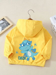 ジャケット キッズ 男の子 男児 春 アウター フード付き ジップアップ めがね恐竜柄 キャラクター おしゃれ ソフト ジャンパー 通園 通学 普段使い ポリエステル ブルー イエロー ネイビー