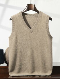 ベスト メンズ 秋冬 厚手 カシミヤ100% Vネック ニット ノースリーブ ゆったり プルオーバー ジレ 保温 防寒 トップス ビジネス カジュアル オフィス 大きいサイズ 黒 紺 グレー ベージュ 高級感