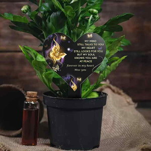 メモリアルプレート アクリル製 ハート型 屋外用 ガーデン 庭 墓地 墓標 記念碑 地中挿し 記念杭 サインプレート アメリカンカントリー風 追悼 供養 お墓参り(x2)