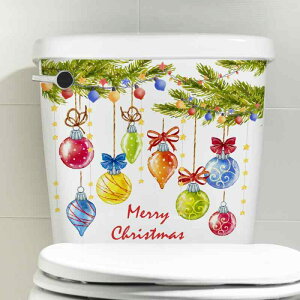トイレステッカー クリスマスオーナメント 風船柄 自己粘着 便器ふた装飾 PVC素材 防水 貼るだけ簡単 バスルーム模様替え カラフルデザイン(x2)