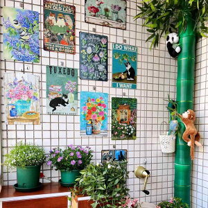 ブリキ看板 カントリー調 ガーデン レトロ アンティーク風 花柄 フラワー ボタニカル アイアン ウォールアート 壁掛け 庭 ベランダ 屋外 玄関 ダイニング 店舗 カフェ ディスプレイ 壁飾り