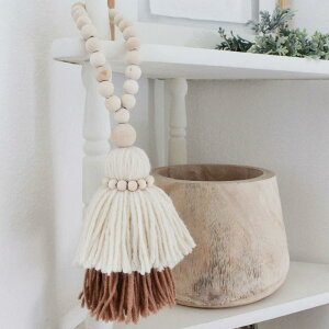 ウォールデコ 北欧風 ウッドビーズ タッセル フリンジ ガーランド 木製ビーズ 毛糸 子供部屋 キッズルーム ティピーテント リビング 寝室 室内装飾 おしゃれ かわいい 壁掛け 吊るし飾り オ