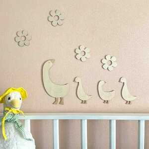 ウォールステッカー 子供部屋 キッズルーム 木製 ウッド カートゥーン ガチョウ グース アニマル 北欧風 リビング 寝室 壁飾り