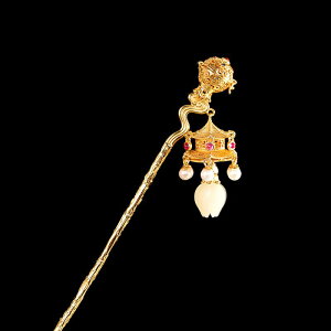 かんざし レディース S925シルバー 金メッキ 和田玉 宮灯モチーフ エレガント 宮廷風 フレンチレトロ 新中華風 揺れるヘアアクセサリー