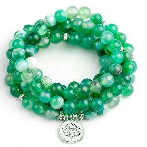 数珠 男女兼用 ユニセックス 瑪瑙 メノウ 天然石 パワーストーン 108珠 8mm玉 緑色 グリーン 合金 蓮 ロータス OM オーム 仏の目 ブレスレット 腕輪 ネックレス ペンダント 念珠 お守り 開運 魔