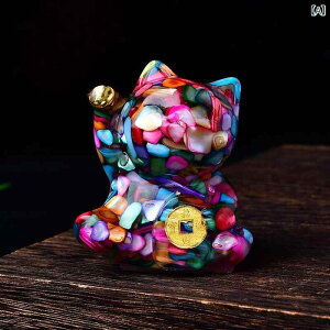 置物 招き猫 天然石 さざれ石 レジン製 オブジェ 紫水晶 ローズクォーツ 虎目石 リビング 玄関 室内 店舗 カウンター 卓上 デスク インテリア雑貨 モダン 招福 開運 ラッキーアイテム