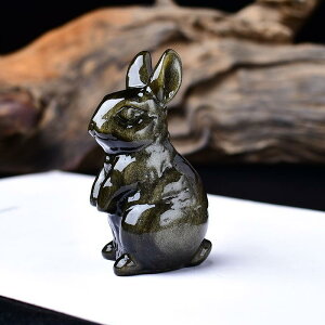 置物 十二支 卯 うさぎ 天然金曜石 ゴールデンオブシディアン 黒曜石 原石彫刻 卓上 オフィス インテリア リビング 飾り オブジェ 装飾品