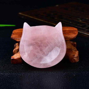 置物 天然ローズクォーツ ピンク 猫耳ボウル パワーストーン 原石 水晶玉台座 キャンドルホルダー おしゃれ モダン 多機能 卓上飾り