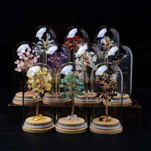 水晶ツリー 天然石 さざれ石 レインボーカラー パワーストーン ガラスドーム 置物 オブジェ インテリア オフィス デスク 玄関 リビング 開運 縁起物 ラッキーアイテム 風水