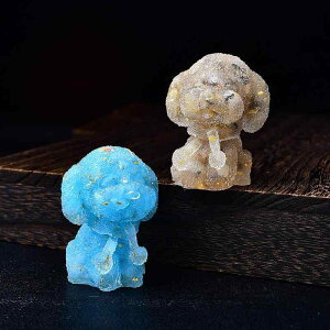 置物 天然水晶 さざれ石 マフラー犬 テディドッグ エポキシ樹脂 レジン インテリア雑貨 卓上 オフィス デスク リビング 玄関 飾り かわいい 癒し アメジスト クリスタル 天然石 モダン シン