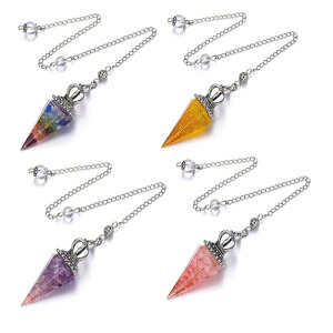 ネックレス レディース 樹脂 水晶さざれ石 王冠 六角形 菱形 六角錐 振り子 ペンダント 高級感 ジュエリー アクセサリー チャーム 通勤 オフィス 普段使い 黄水晶 紫晶 ピンク 青金 マルチカ