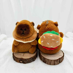 ぬいぐるみ カピバラ マスコット ふわふわ かわいい SNSで話題 短毛ボア PPコットン 手のひらサイズ キーホルダー ハンバーガー パン ドーナツ モチーフ バッグチャーム プレゼント 動物