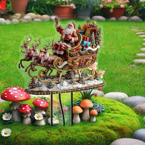 ガーデンオーナメント クリスマス飾り ボヘミアン風 アクリル製 サンタクロース トナカイ ソリ サンキャッチャー 屋外 庭 窓辺 デコレーション 雑貨(x2)